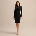 Cara Girard | Long Sleeve Belted Wrap V-Neck Pencil Dress