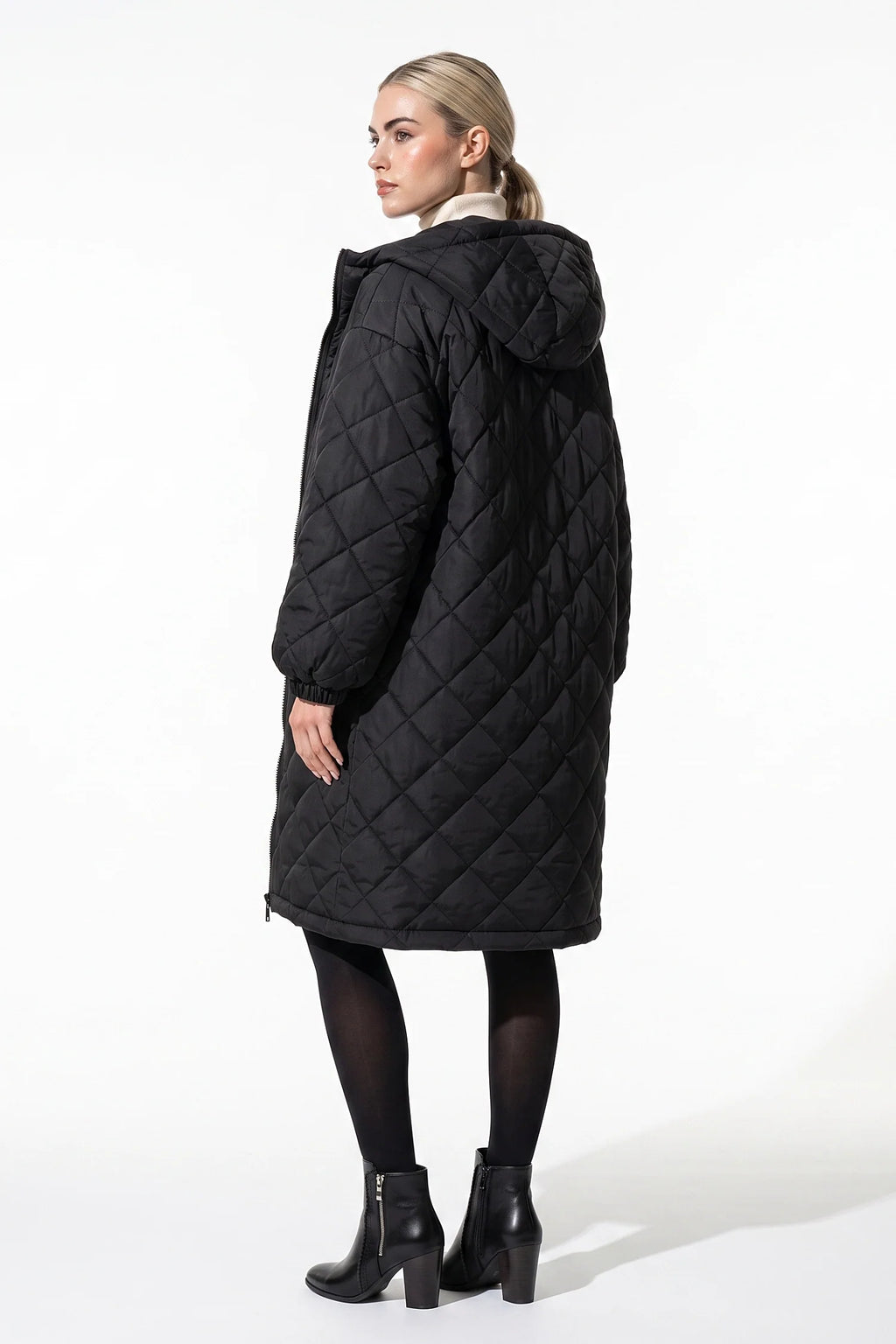 Mylène Tessier | Women's Winter Warm Long Diamond Quilted Hooded Puffer Coat