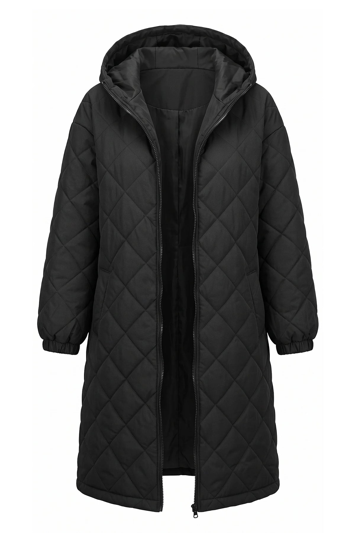 Mylène Tessier | Women's Winter Warm Long Diamond Quilted Hooded Puffer Coat