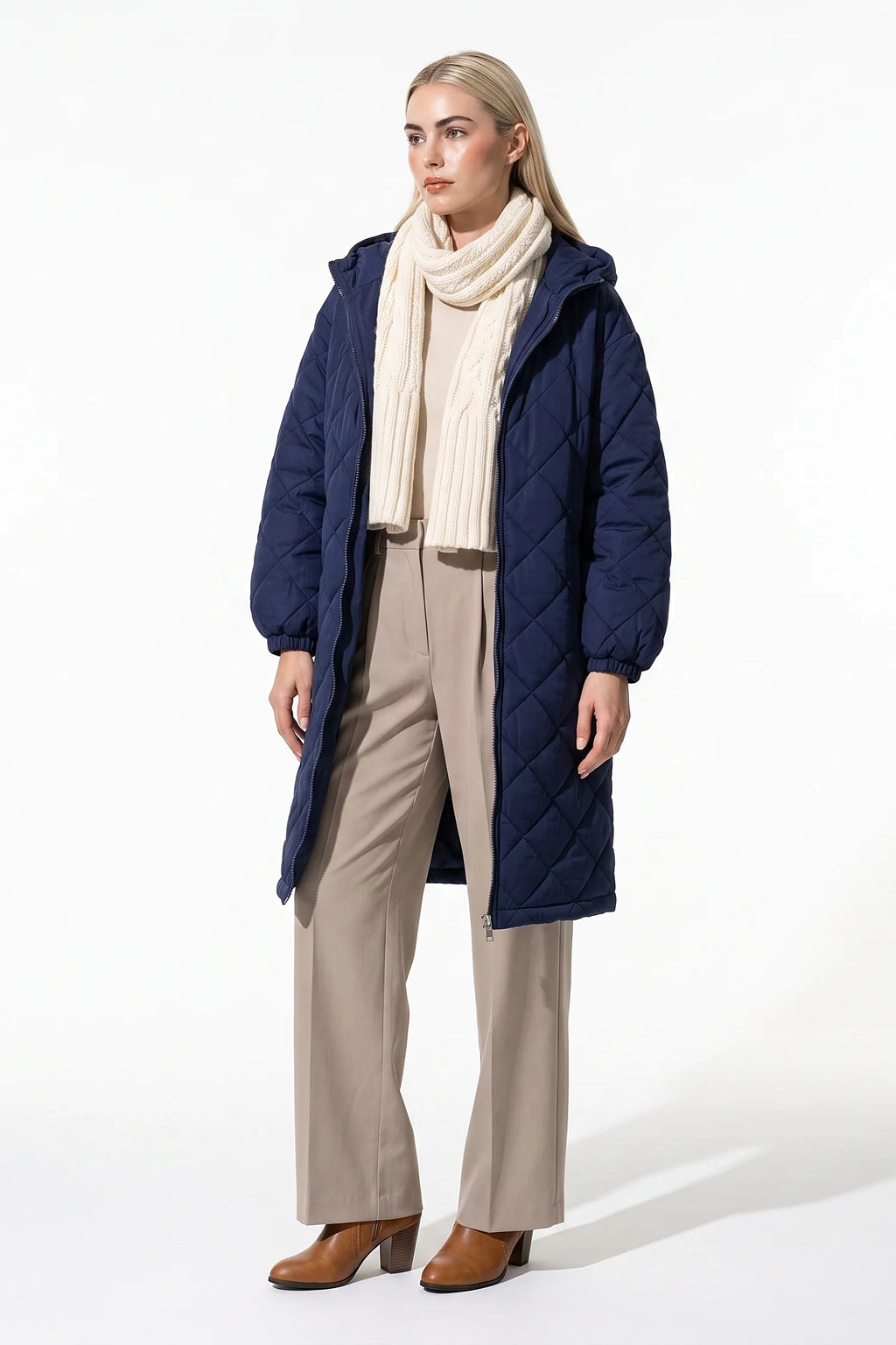 Mylène Tessier | Women's Winter Warm Long Diamond Quilted Hooded Puffer Coat