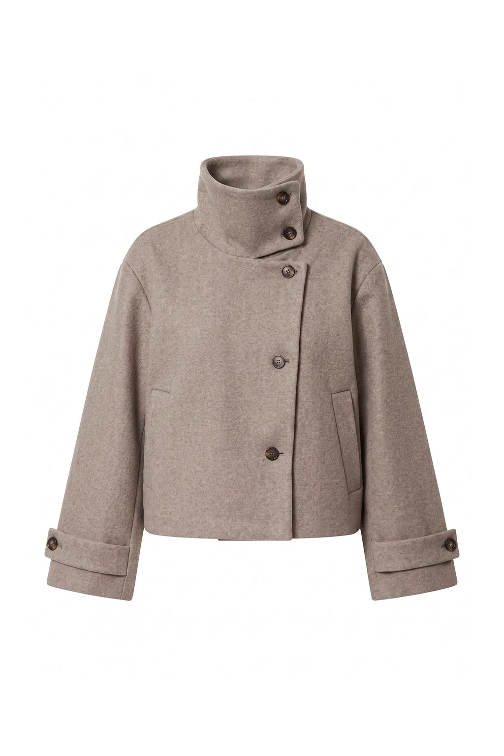 Soline Navet | Women's Winter Warm Wool Short Trench Coat with High Collar Button Front