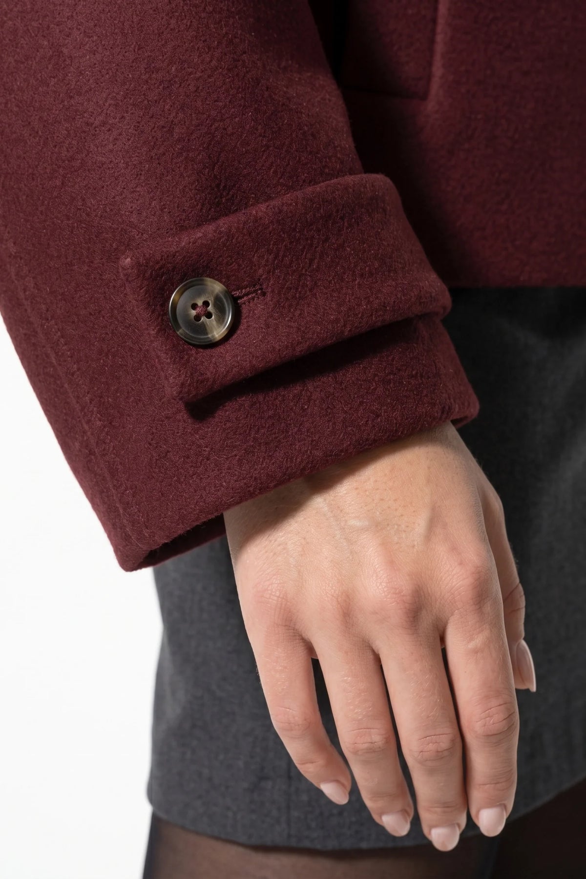 Soline Navet | Women's Winter Warm Wool Short Trench Coat with High Collar Button Front