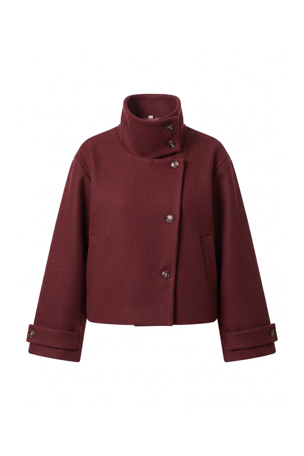 Soline Navet | Women's Winter Warm Wool Short Trench Coat with High Collar Button Front