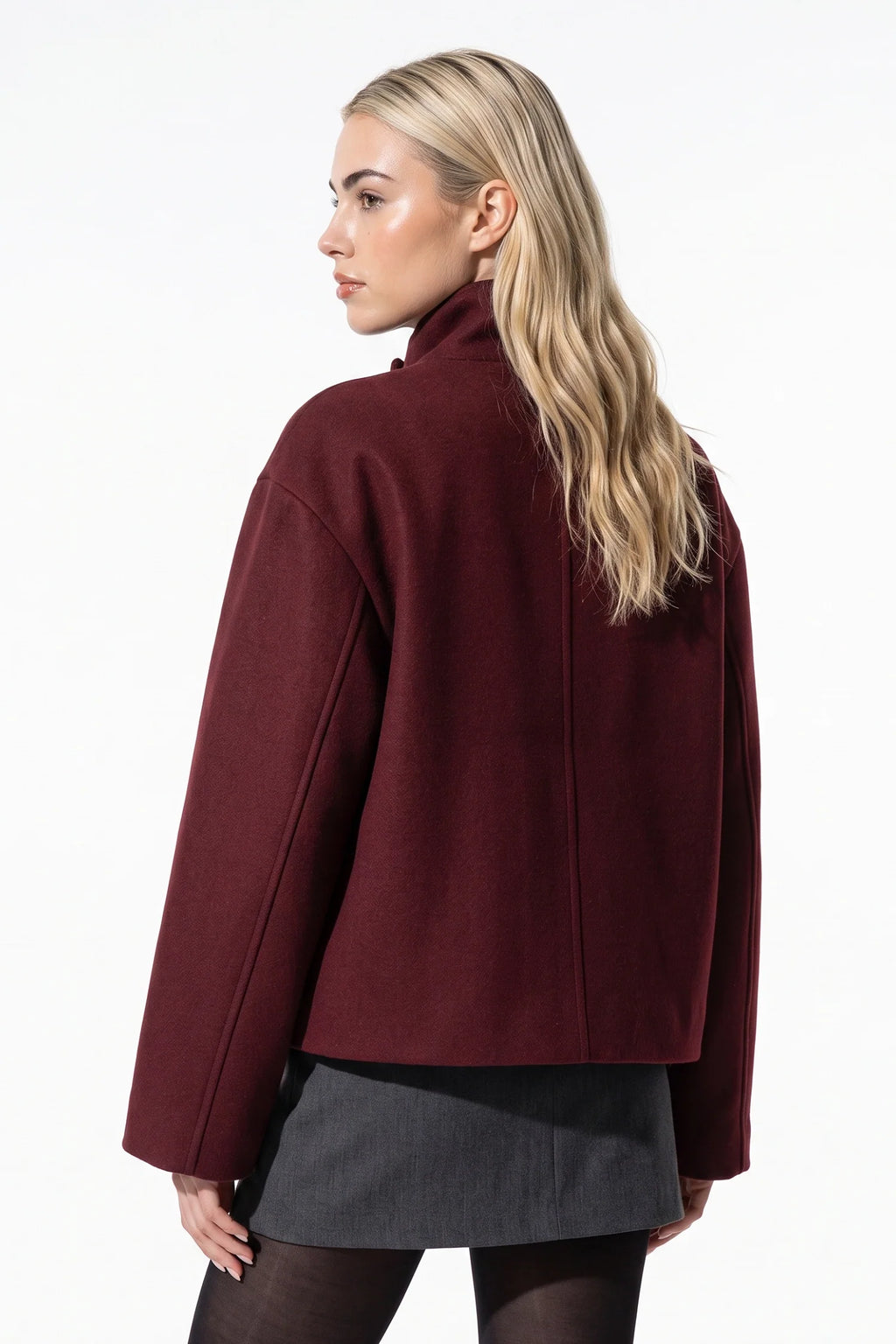 Soline Navet | Women's Winter Warm Wool Short Trench Coat with High Collar Button Front