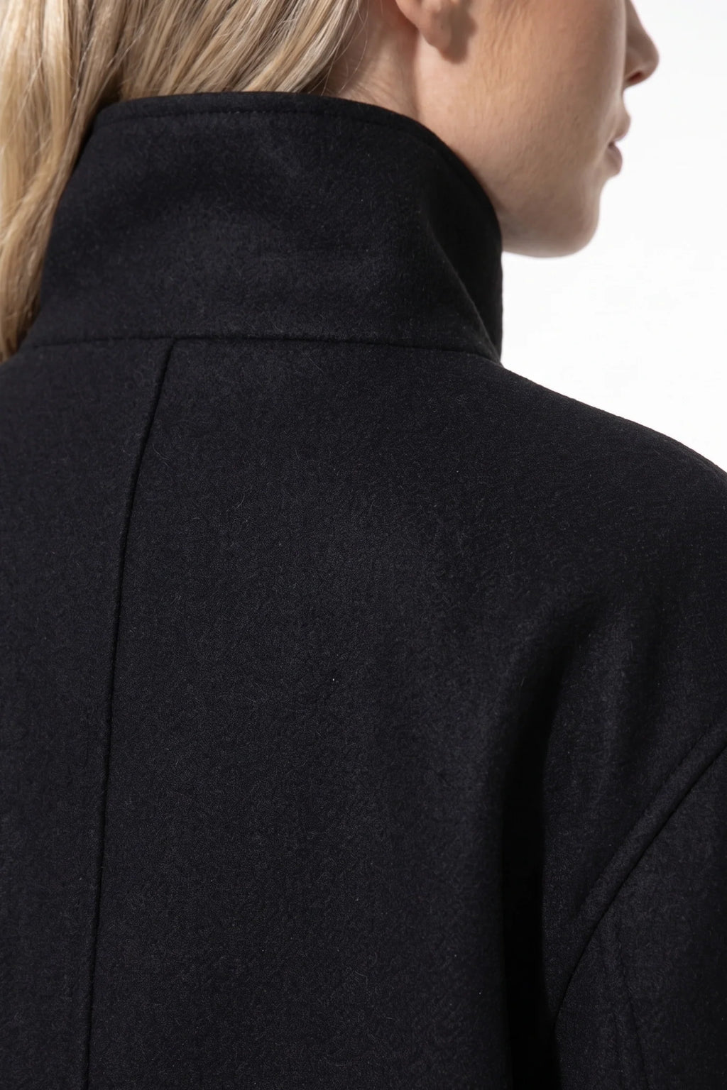 Soline Navet | Women's Winter Warm Wool Short Trench Coat with High Collar Button Front