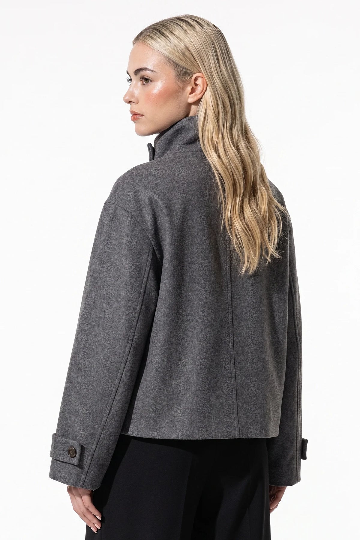 Soline Navet | Women's Winter Warm Wool Short Trench Coat with High Collar Button Front