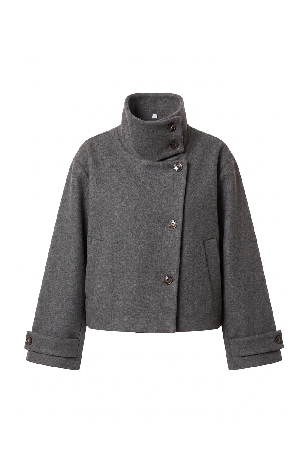 Soline Navet | Women's Winter Warm Wool Short Trench Coat with High Collar Button Front