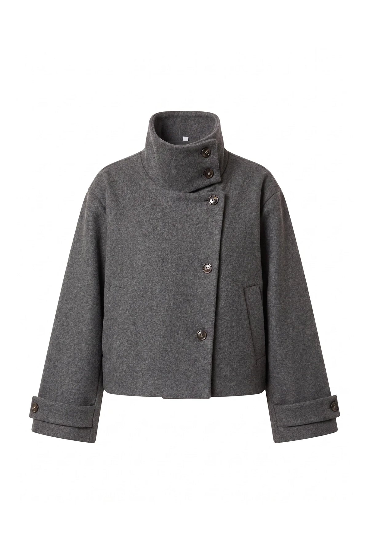 Soline Navet | Women's Winter Warm Wool Short Trench Coat with High Collar Button Front