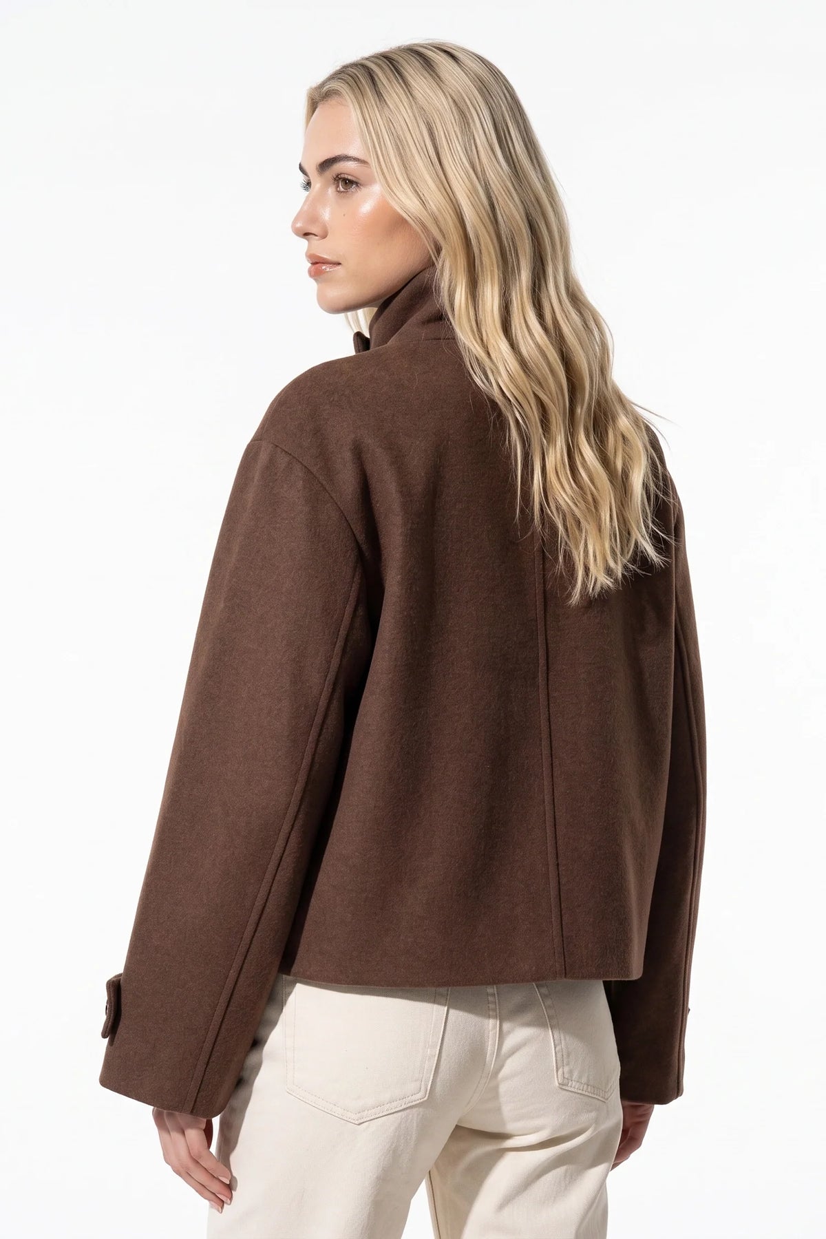 Soline Navet | Women's Winter Warm Wool Short Trench Coat with High Collar Button Front