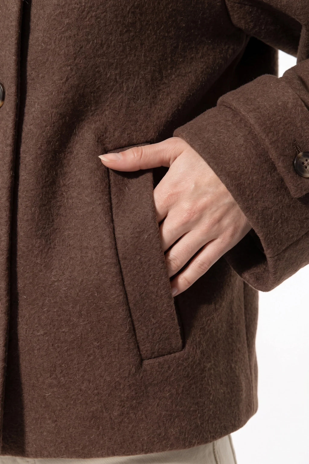 Soline Navet | Women's Winter Warm Wool Short Trench Coat with High Collar Button Front