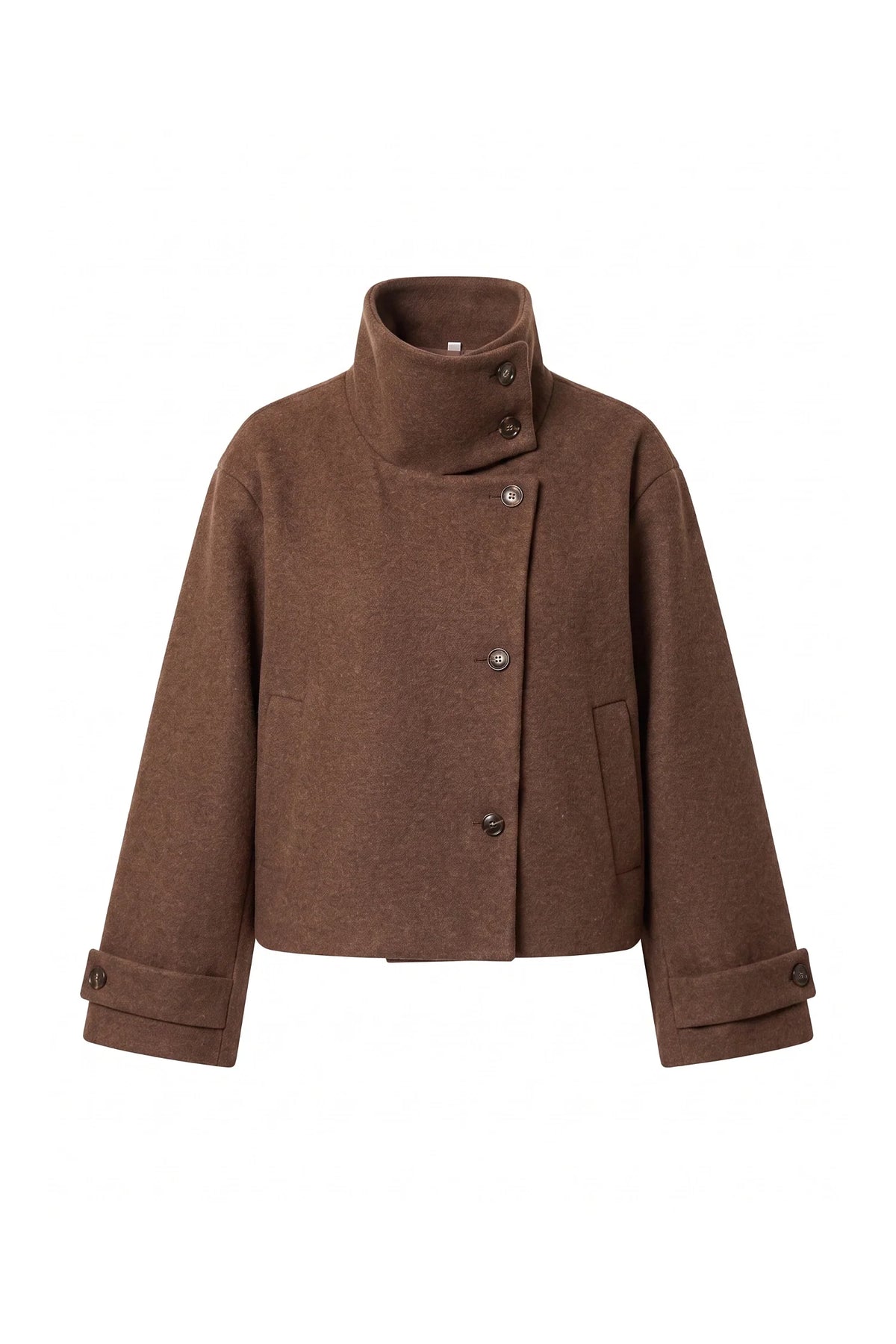 Soline Navet | Women's Winter Warm Wool Short Trench Coat with High Collar Button Front