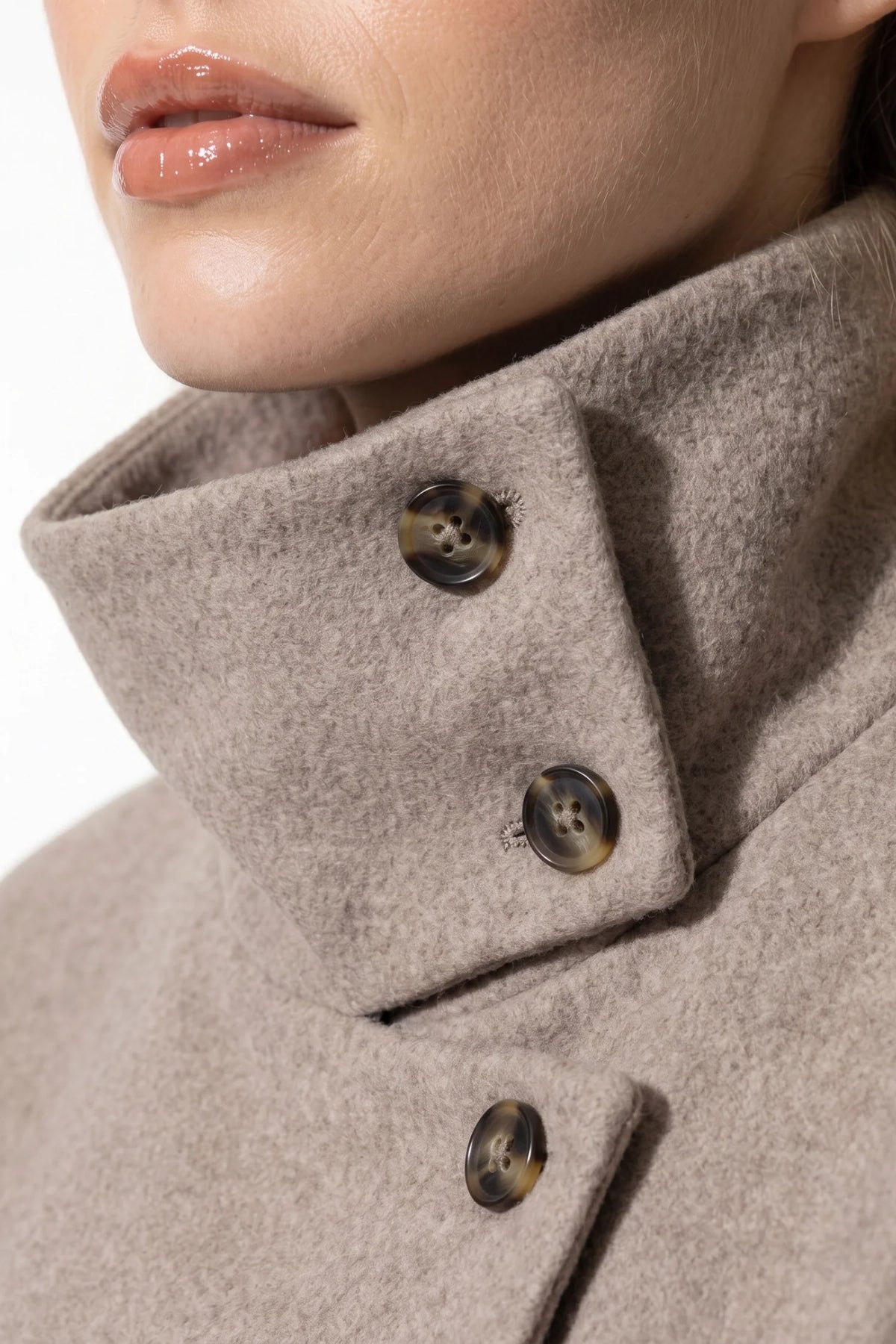 Soline Navet | Women's Winter Warm Wool Short Trench Coat with High Collar Button Front
