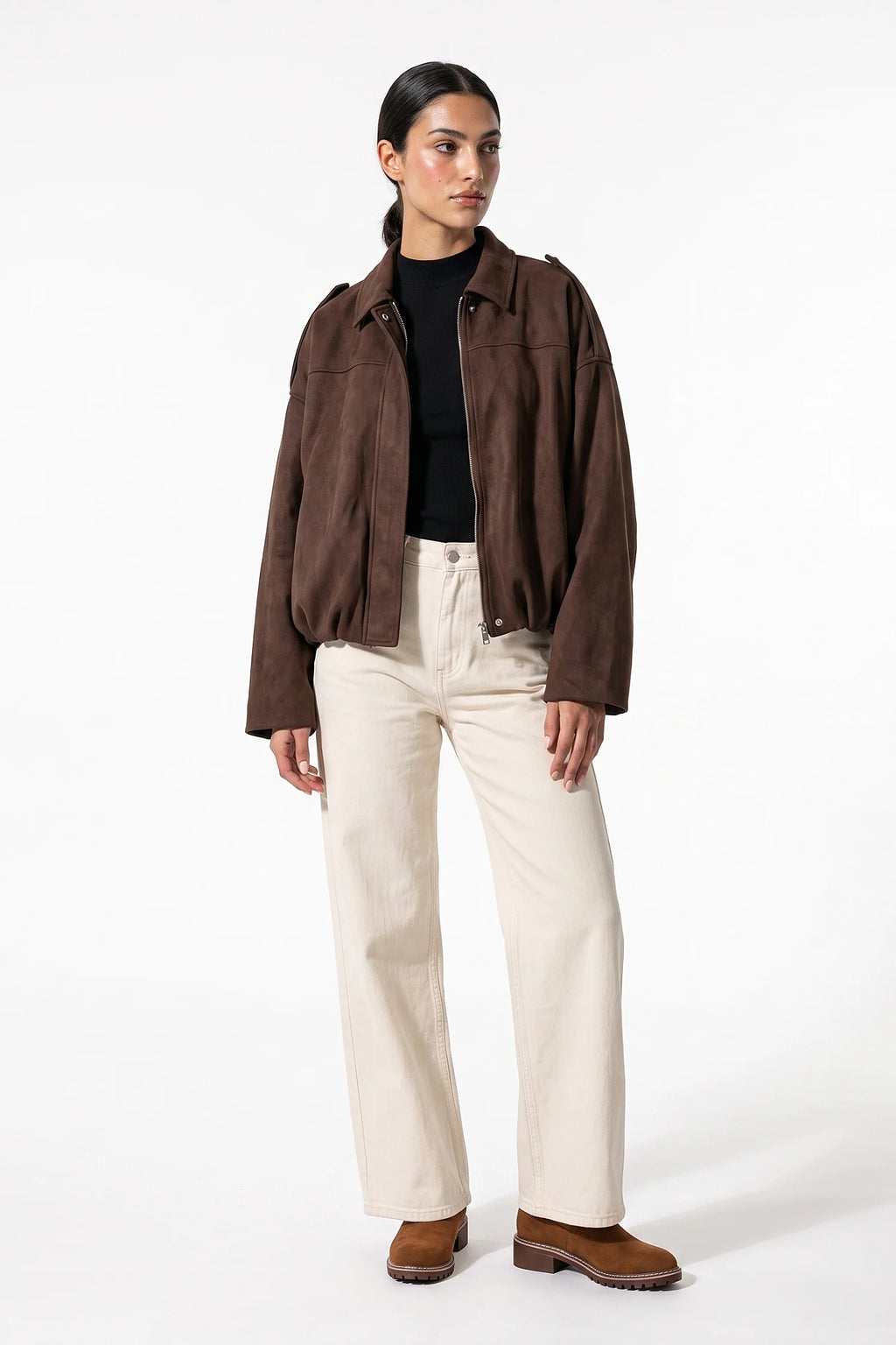 Jade Boyer | Women’s Winter Cropped Bomber Jacket with Oversized Fit