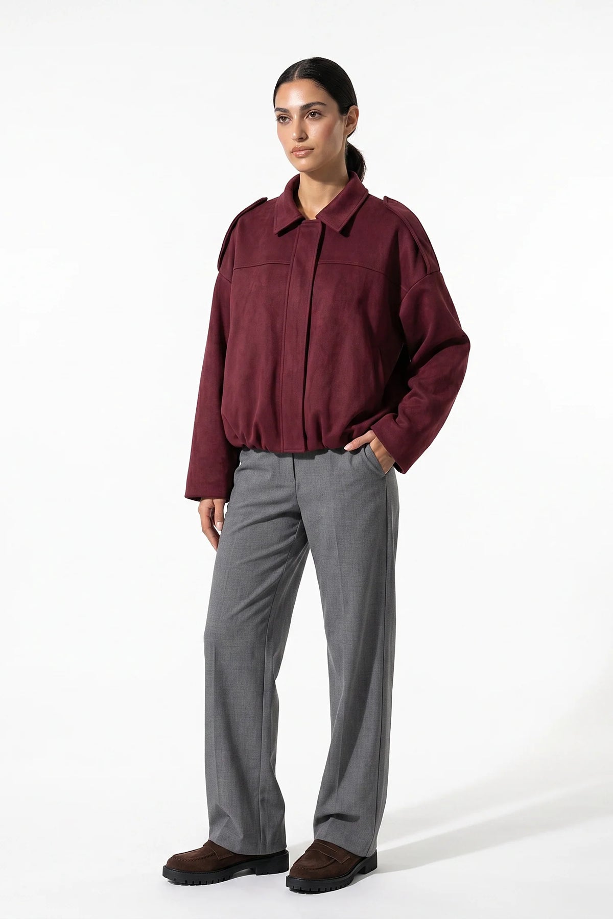 Jade Boyer | Women’s Winter Cropped Bomber Jacket with Oversized Fit