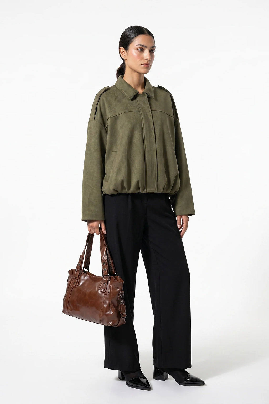 Jade Boyer | Women’s Winter Cropped Bomber Jacket with Oversized Fit