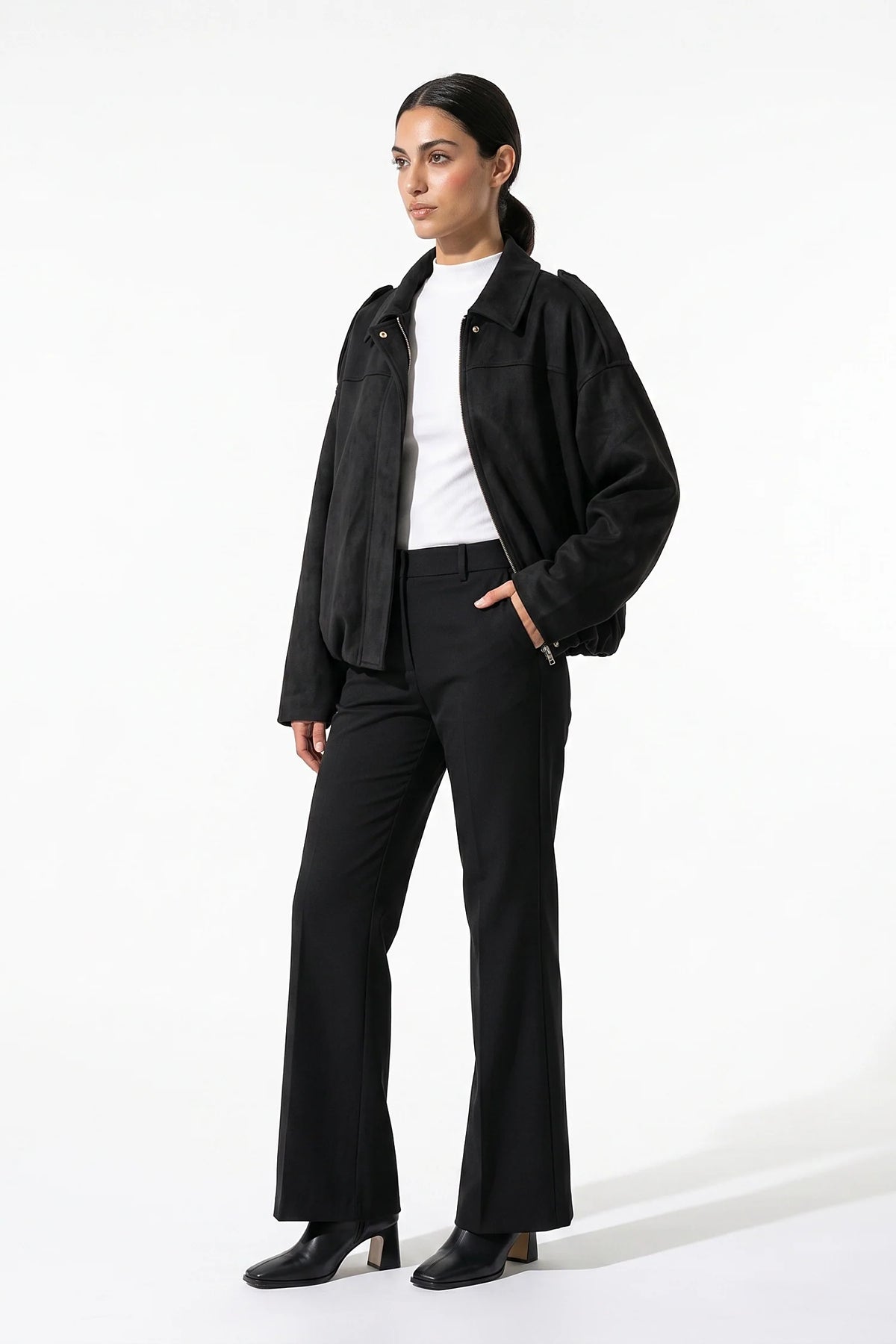 Jade Boyer | Women’s Winter Cropped Bomber Jacket with Oversized Fit