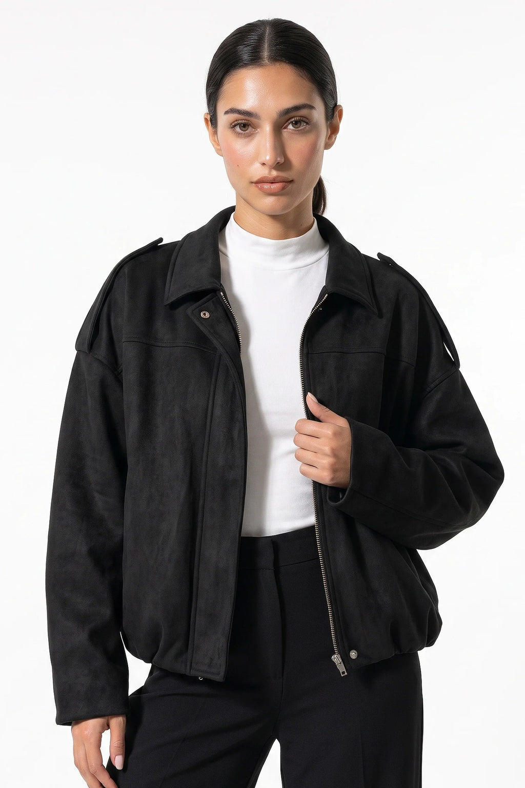 Jade Boyer | Women’s Winter Cropped Bomber Jacket with Oversized Fit