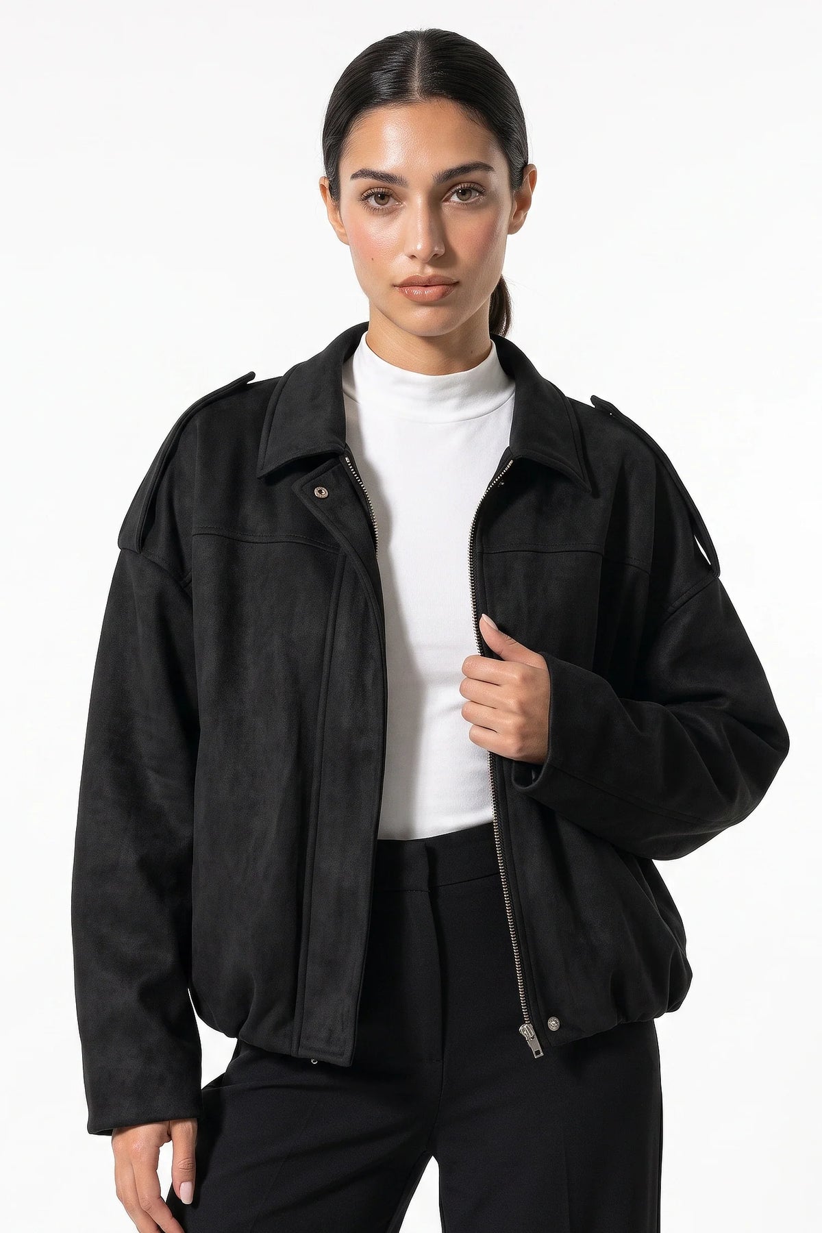 Jade Boyer | Women’s Winter Cropped Bomber Jacket with Oversized Fit