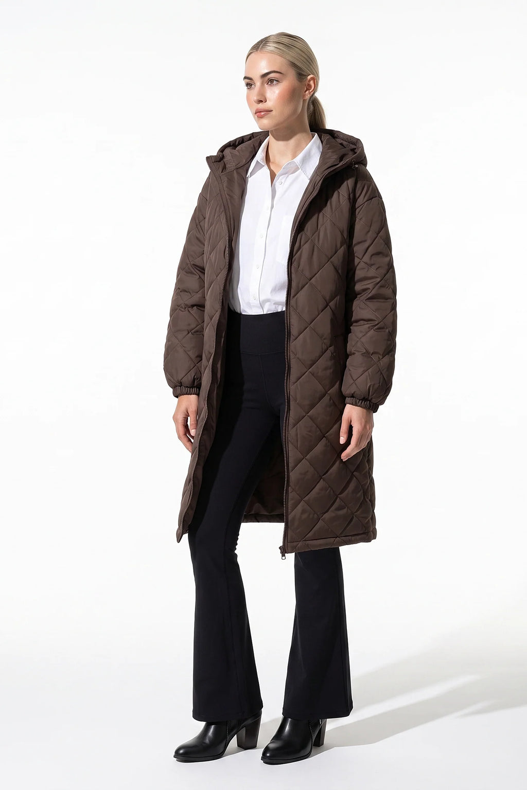 Mylène Tessier | Women's Winter Warm Long Diamond Quilted Hooded Puffer Coat