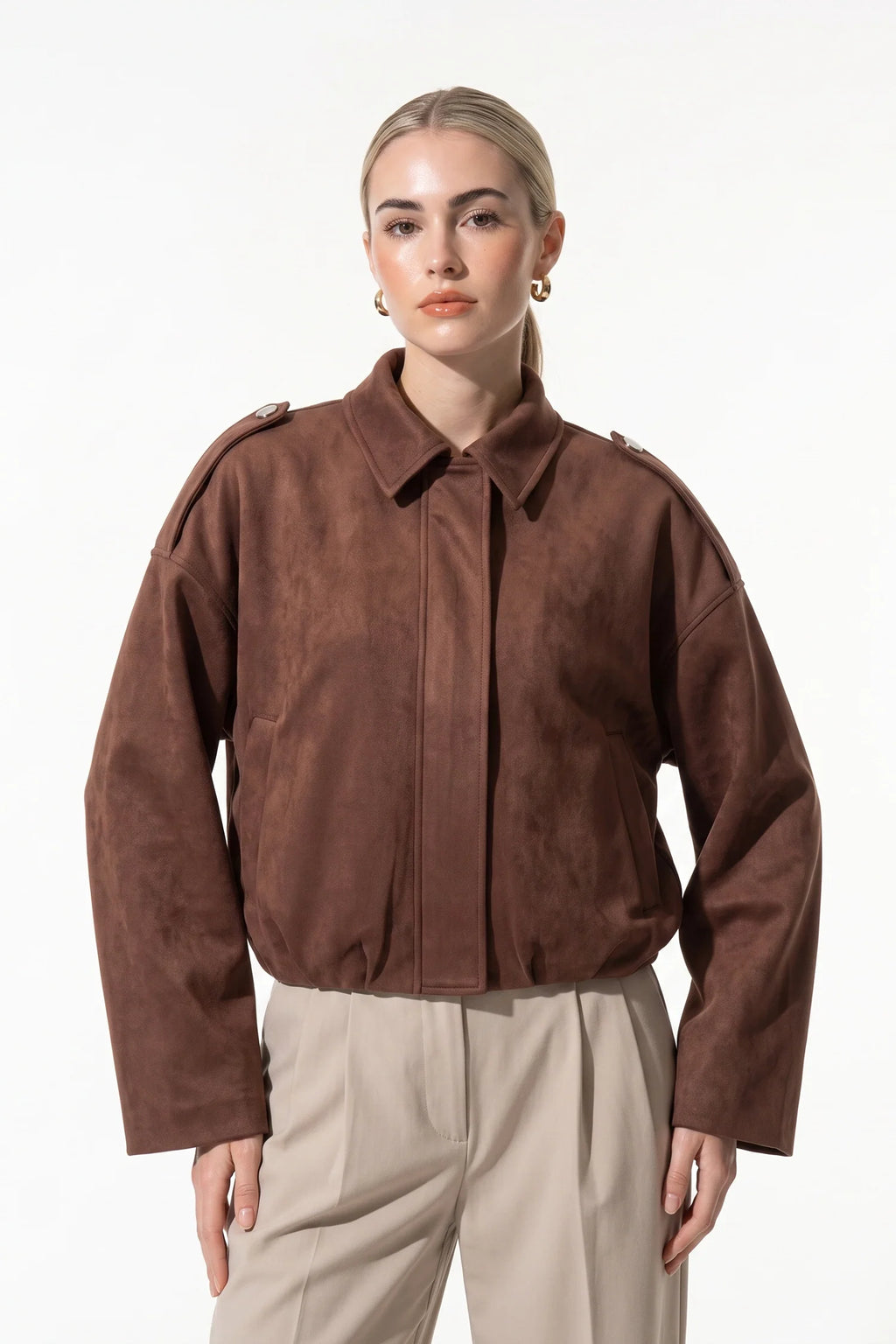Chloé Fournier | Women's Oversized Suede Bomber Jacket