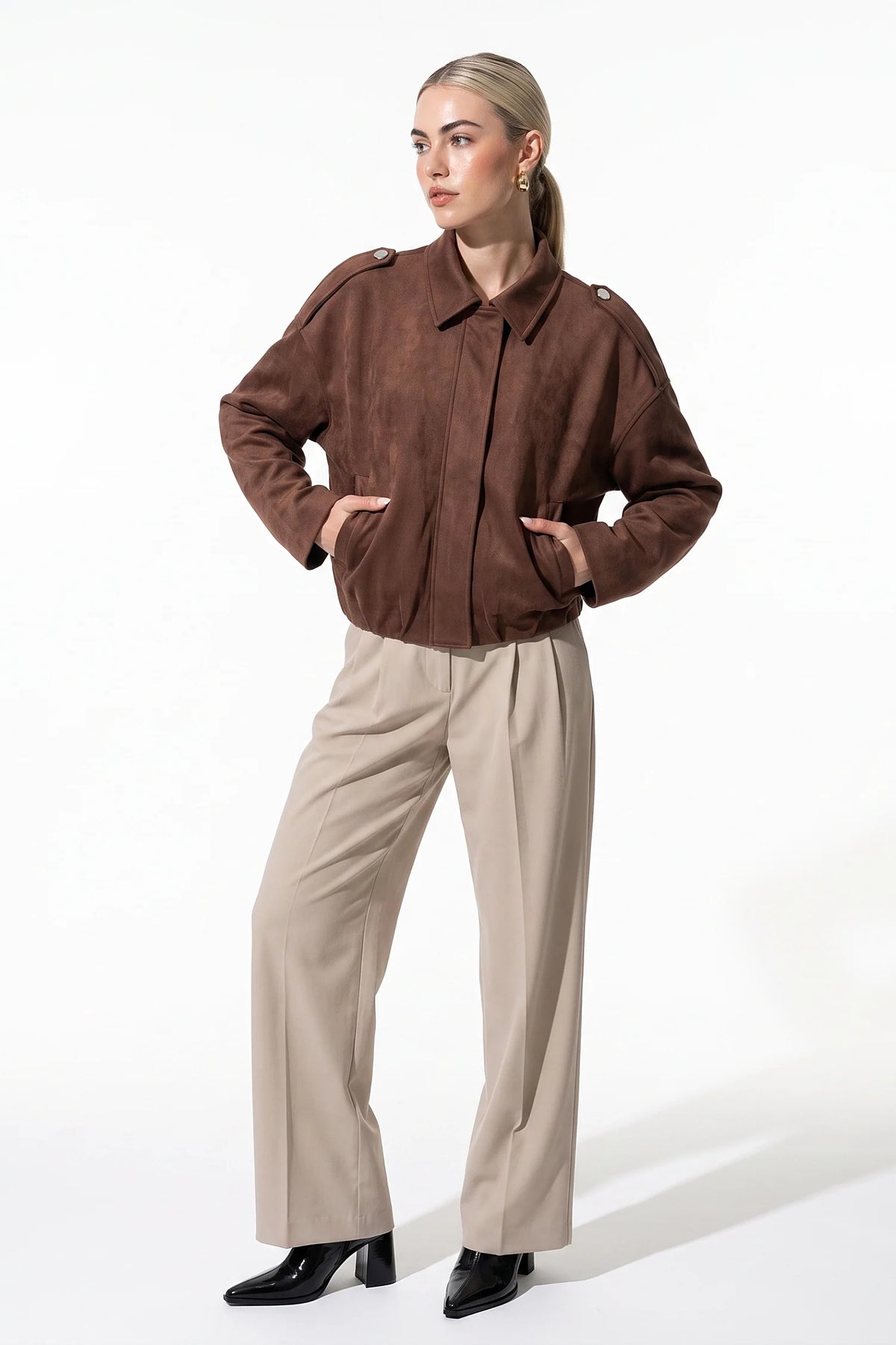Chloé Fournier | Women's Oversized Suede Bomber Jacket