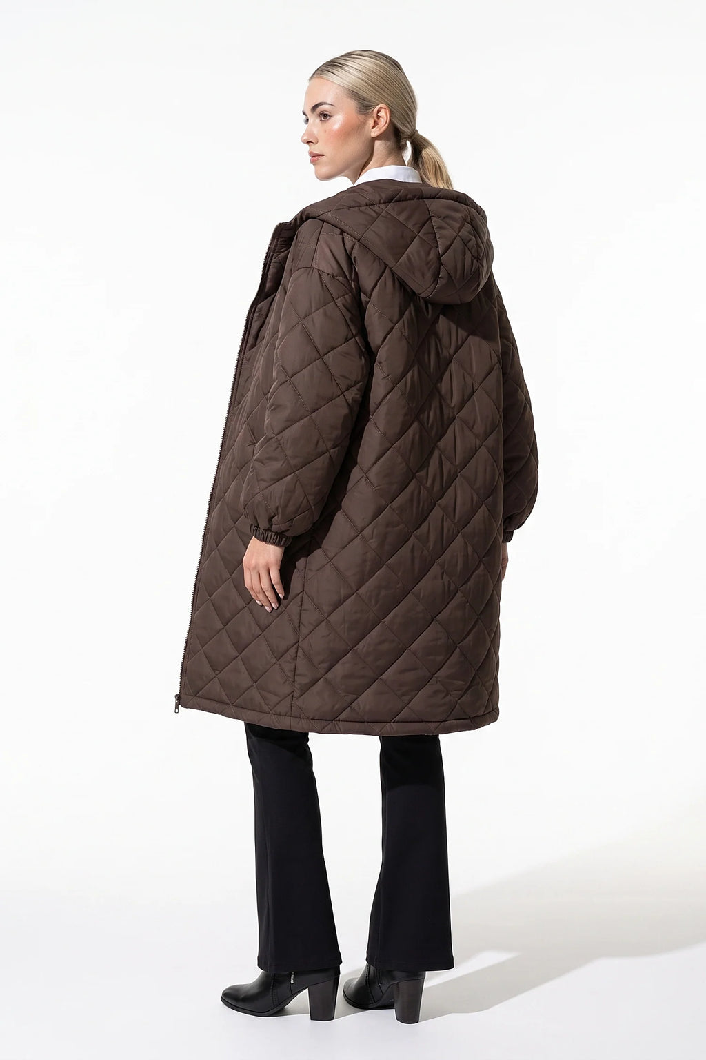 Mylène Tessier | Women's Winter Warm Long Diamond Quilted Hooded Puffer Coat