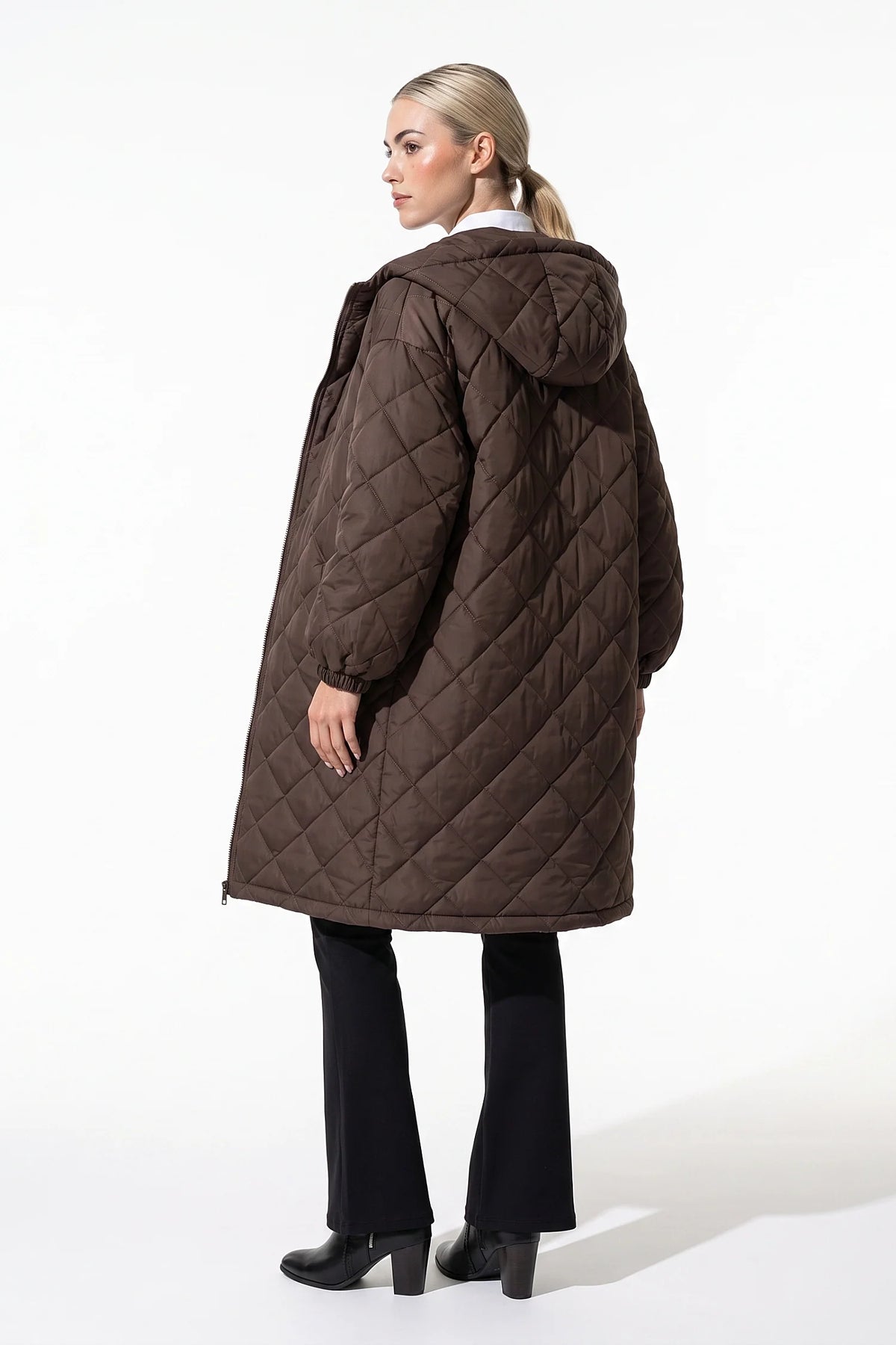 Mylène Tessier | Women's Winter Warm Long Diamond Quilted Hooded Puffer Coat