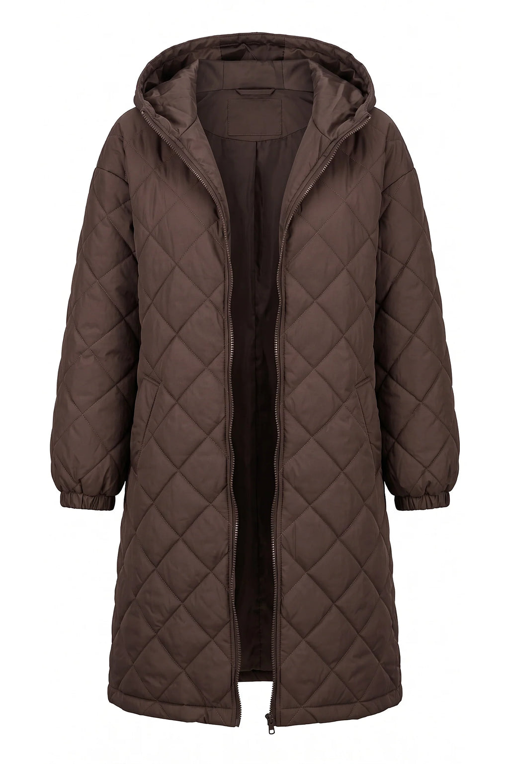 Mylène Tessier | Women's Winter Warm Long Diamond Quilted Hooded Puffer Coat
