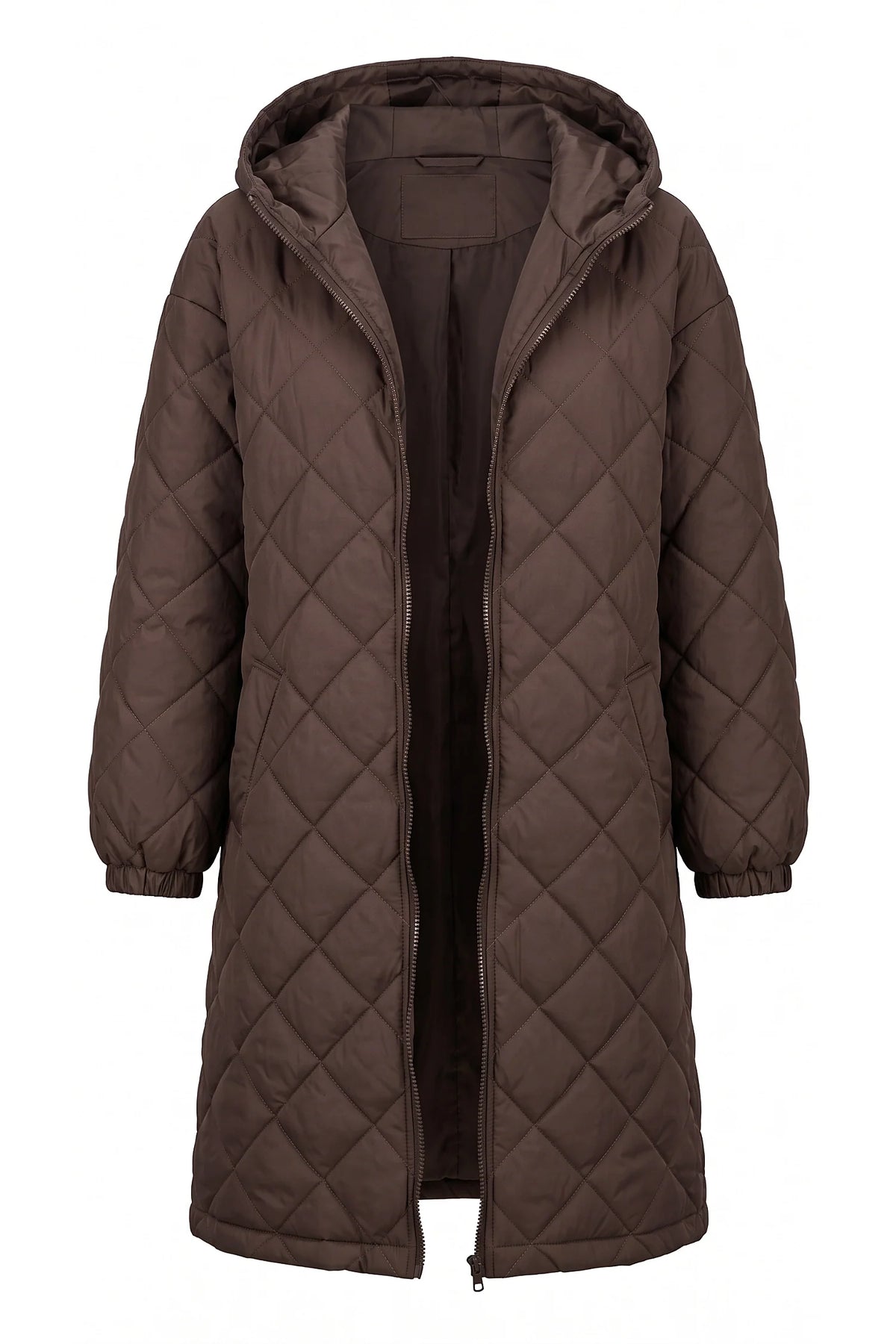 Mylène Tessier | Women's Winter Warm Long Diamond Quilted Hooded Puffer Coat