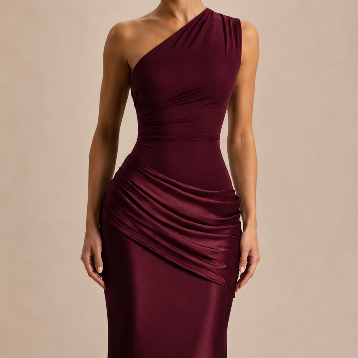 Simone Leclerc | One Shoulder Ruched Satin Fishtail Maxi Dress