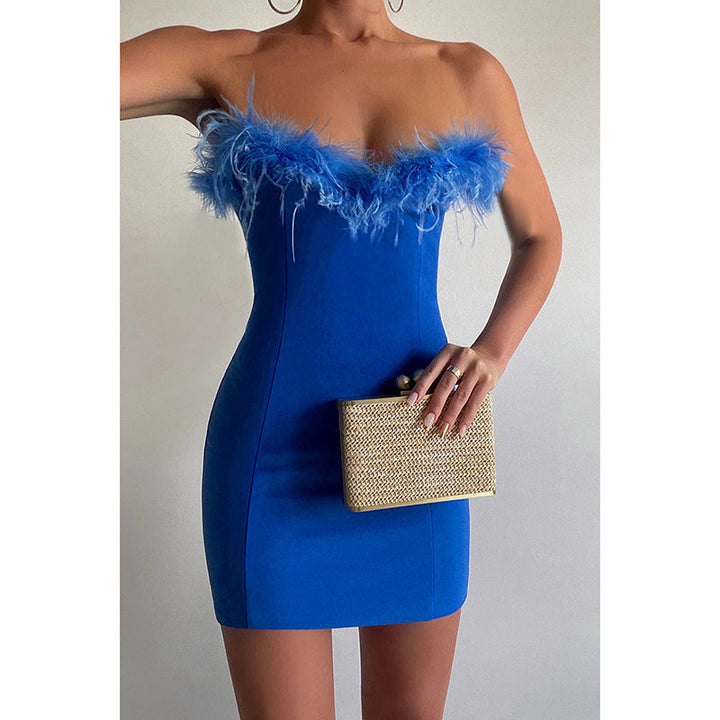 Elettra Vitale | Feather Trim Mini Cocktail Dress For Women
