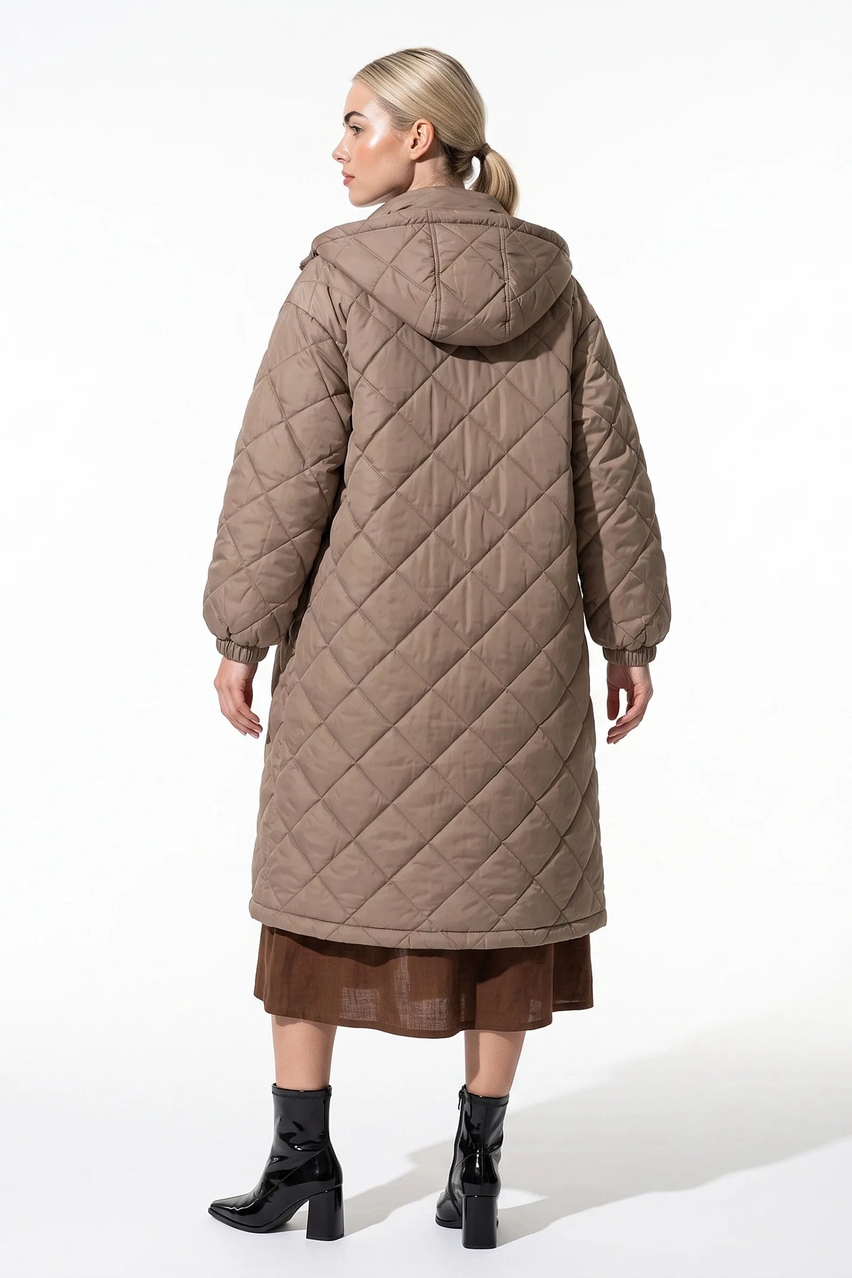 Mylène Tessier | Women's Winter Warm Long Diamond Quilted Hooded Puffer Coat
