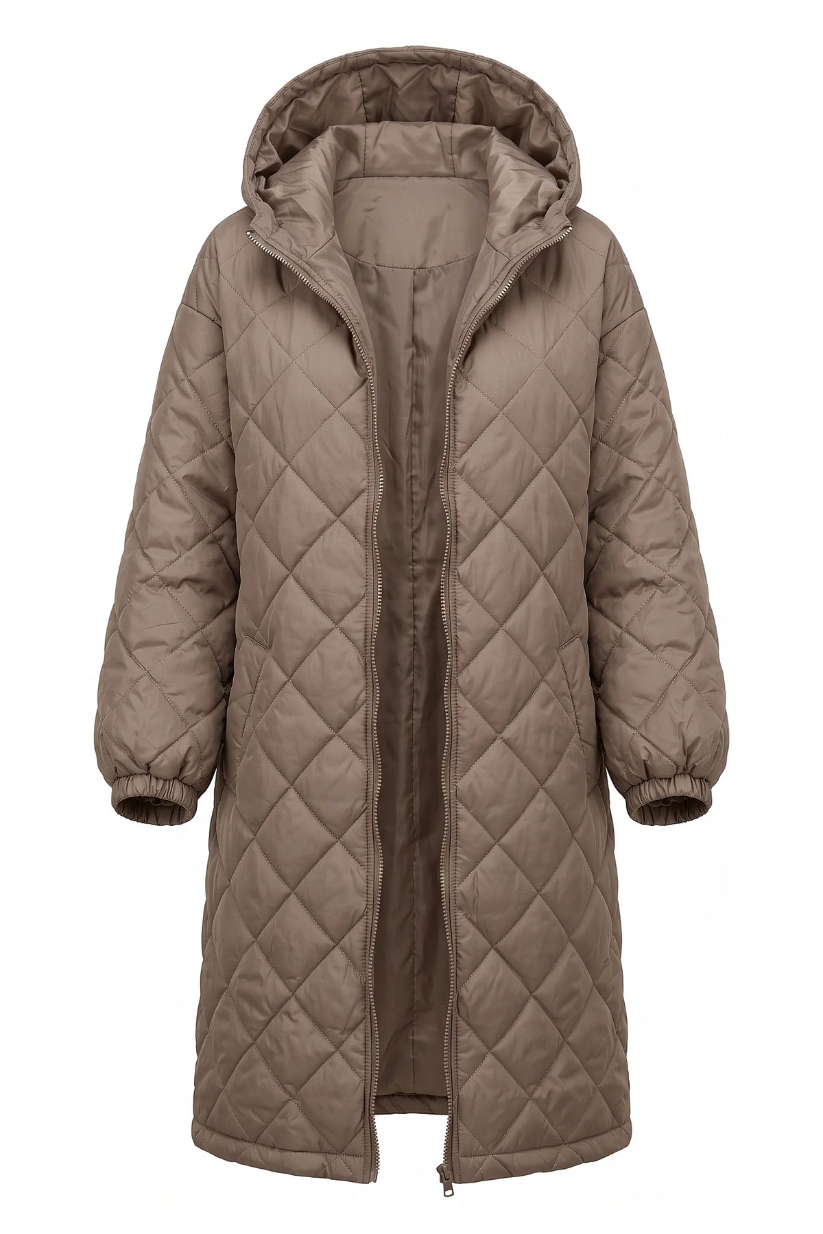 Mylène Tessier | Women's Winter Warm Long Diamond Quilted Hooded Puffer Coat