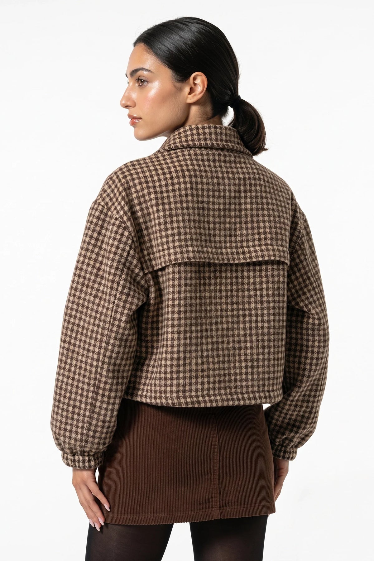 Olympe Allard | Women’s Winter Comfortable Houndstooth High Collar Cropped Jacket