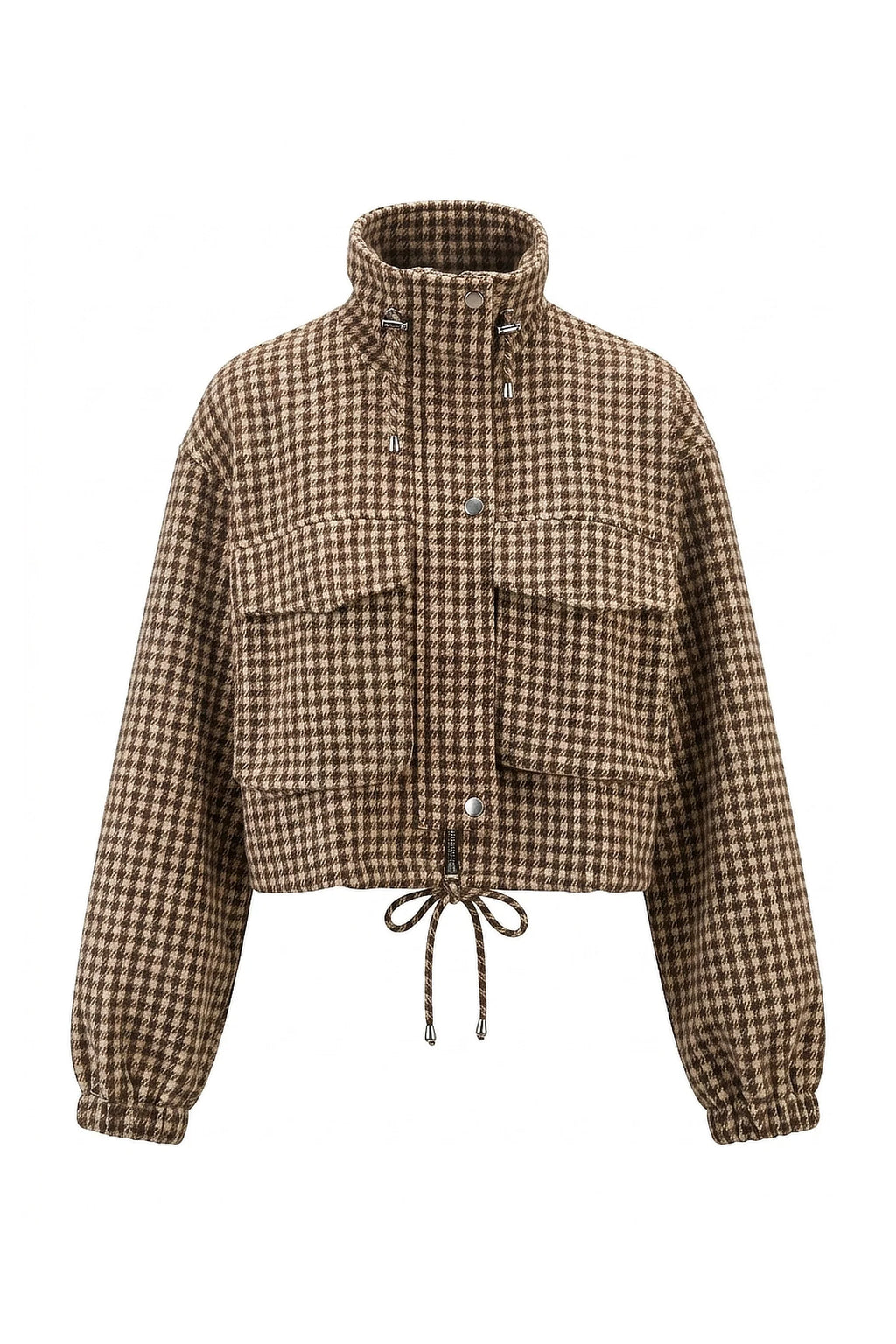 Olympe Allard | Women’s Winter Comfortable Houndstooth High Collar Cropped Jacket