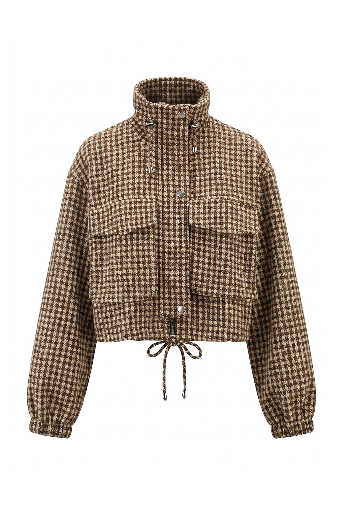 Olympe Allard | Women’s Winter Comfortable Houndstooth High Collar Cropped Jacket