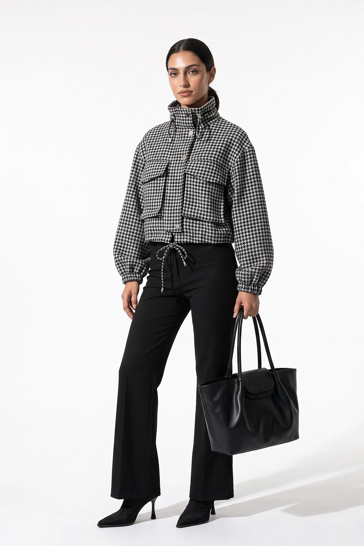 Olympe Allard | Women’s Winter Comfortable Houndstooth High Collar Cropped Jacket