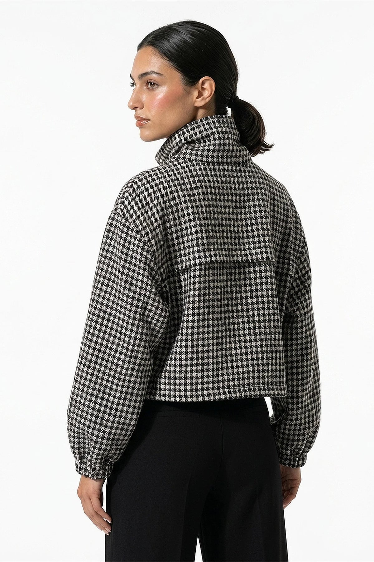 Olympe Allard | Women’s Winter Comfortable Houndstooth High Collar Cropped Jacket