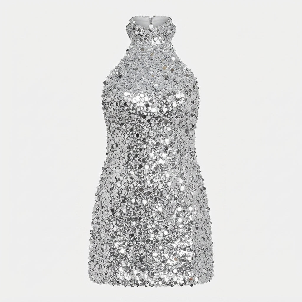Federica Caruso | Sequined Halter Mini Cocktail Dress For Women