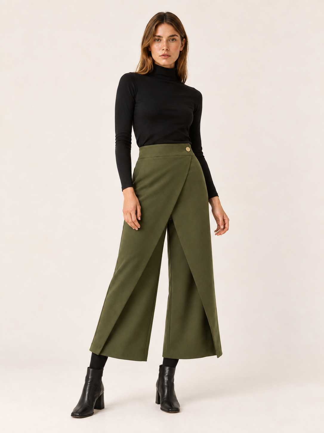 Cinzia Marovelli | Women's Cropped Wide Leg Pants with Wrap Front