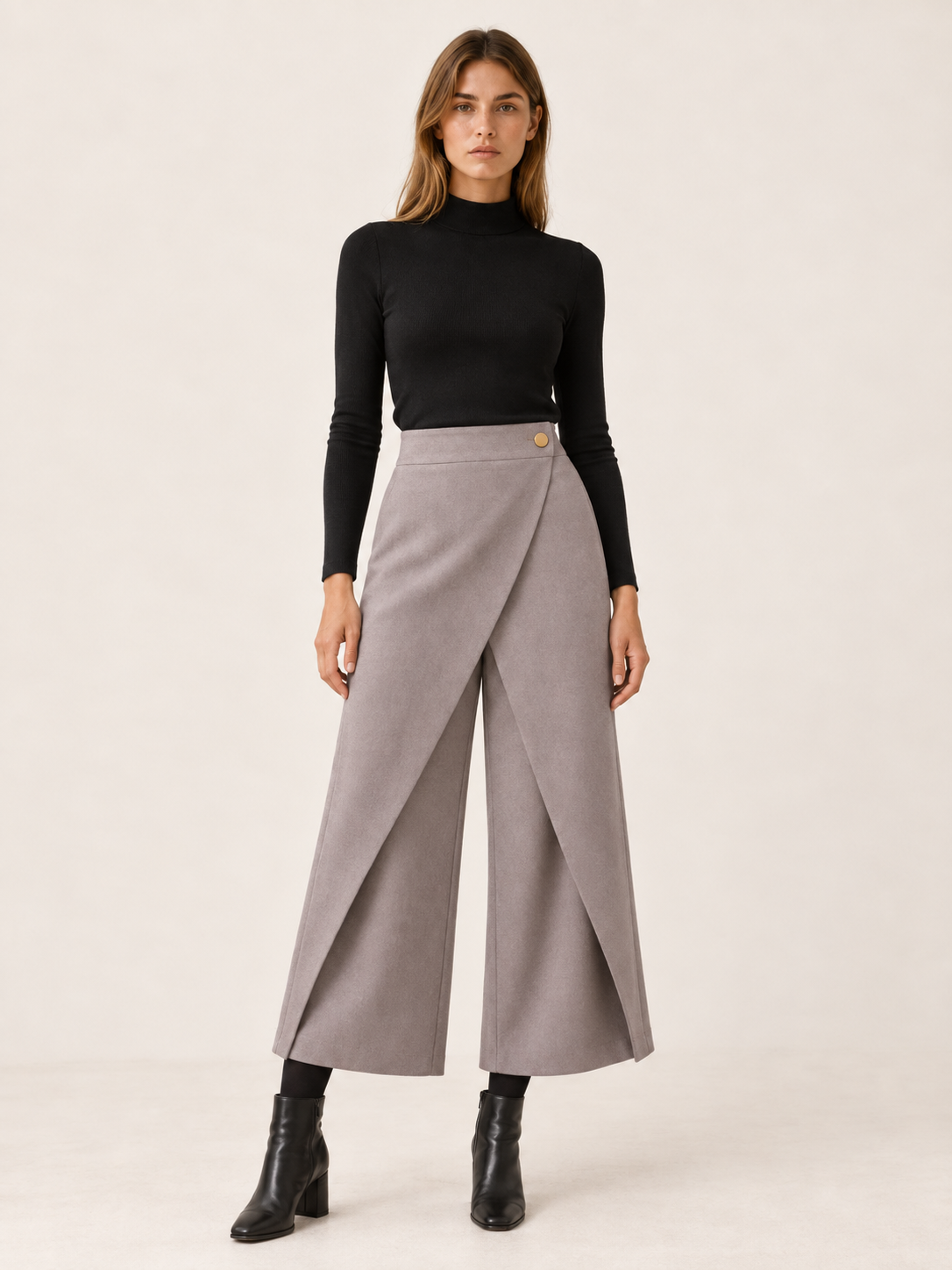 Cinzia Marovelli | Women's Cropped Wide Leg Pants with Wrap Front