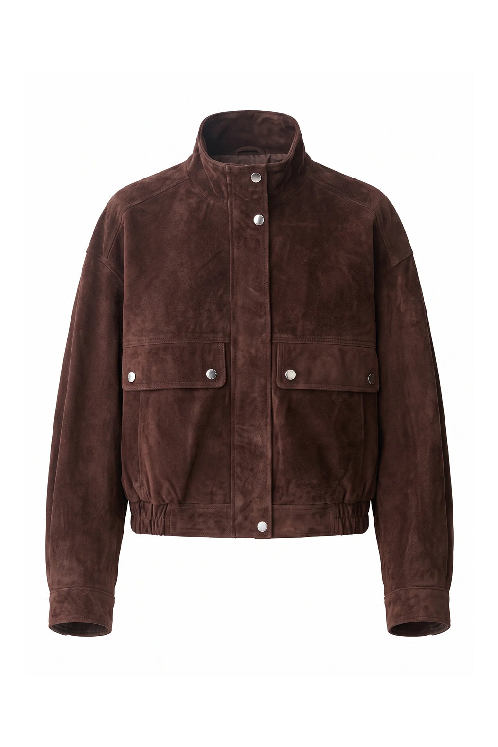 Alice Gauthier | Women’s Winter Brown Suede Jacket with Cropped Fit and Stand Collar