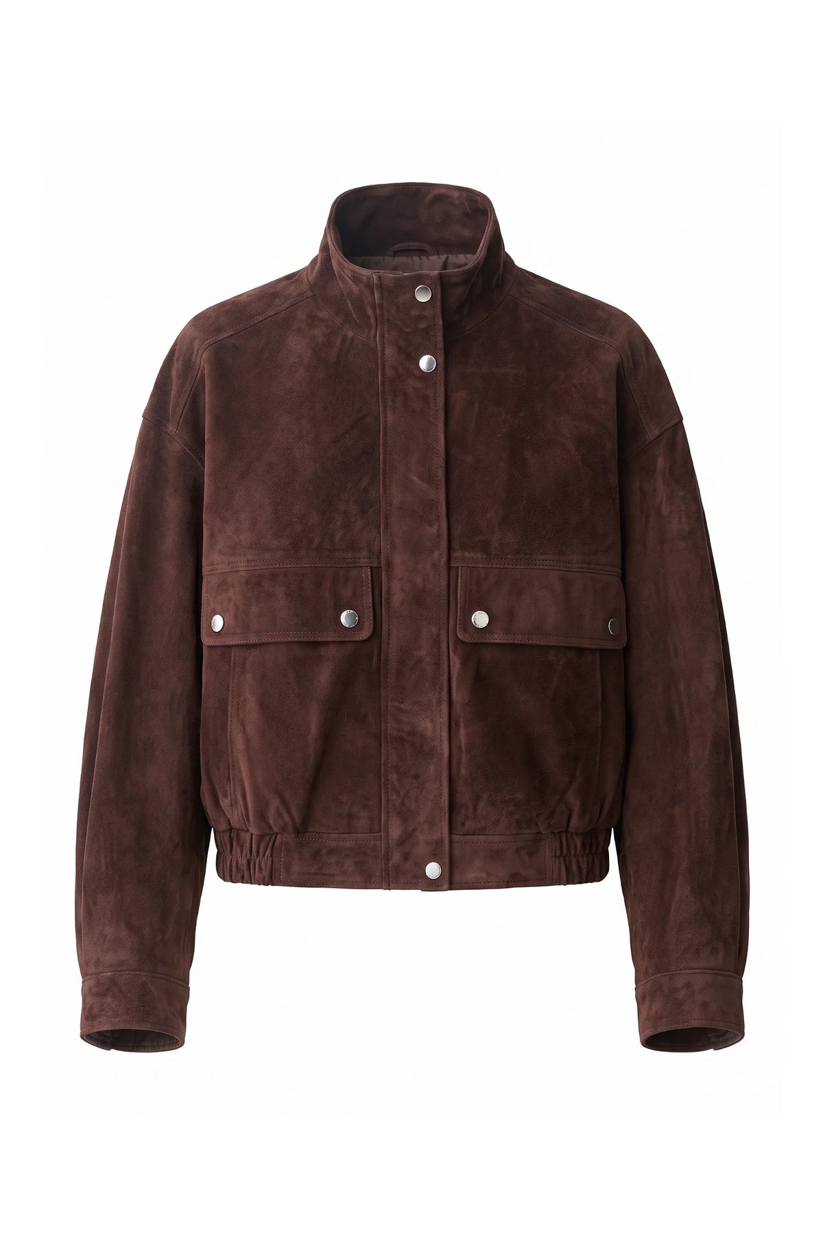 Alice Gauthier | Women’s Winter Brown Suede Jacket with Cropped Fit and Stand Collar