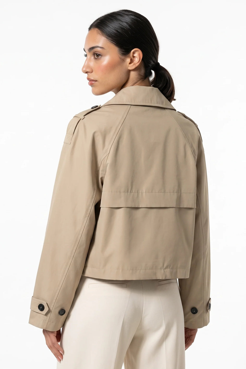 Zoé Mathieu | Women's Winter Stylish Short Cropped Trench Coat with Double Breasted Front