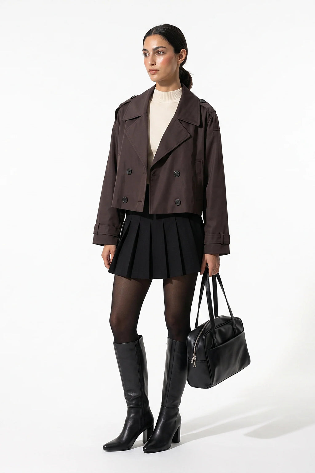 Zoé Mathieu | Women's Winter Stylish Short Cropped Trench Coat with Double Breasted Front
