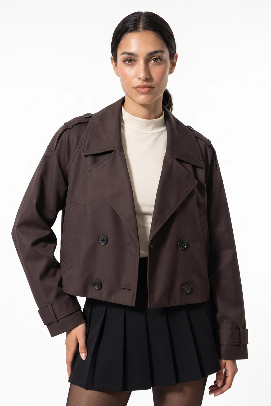 Zoé Mathieu | Women's Winter Stylish Short Cropped Trench Coat with Double Breasted Front