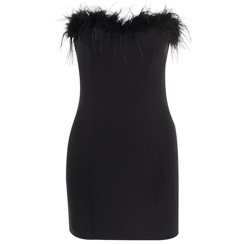 Elettra Vitale | Feather Trim Mini Cocktail Dress For Women