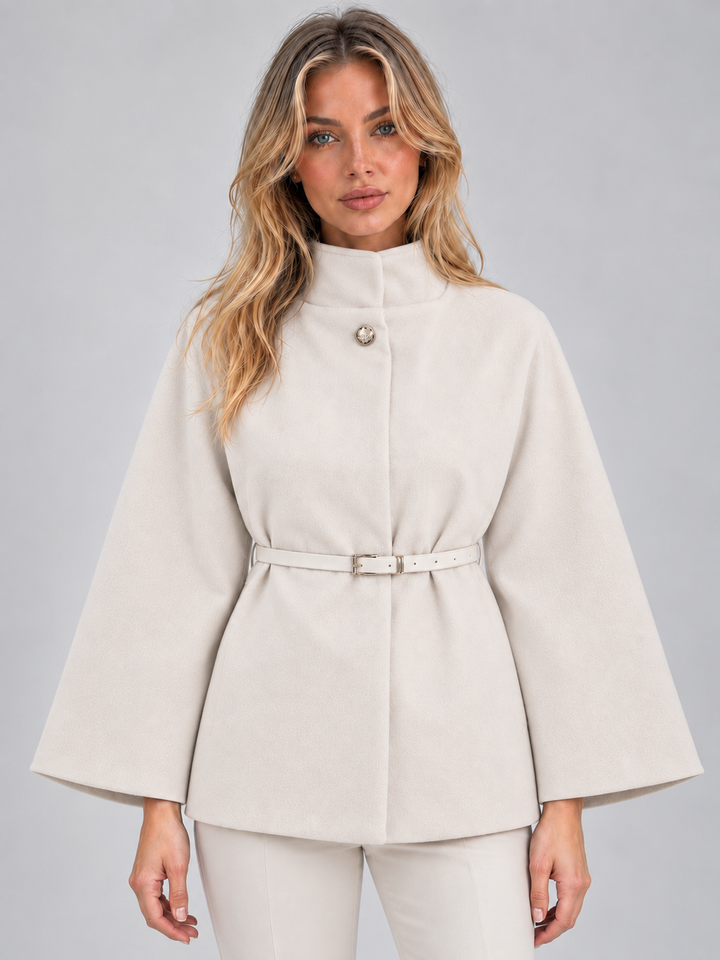 Ivy Bellamy | Women’s Belted Cape Jacket – High Neck Flared Sleeve Coat