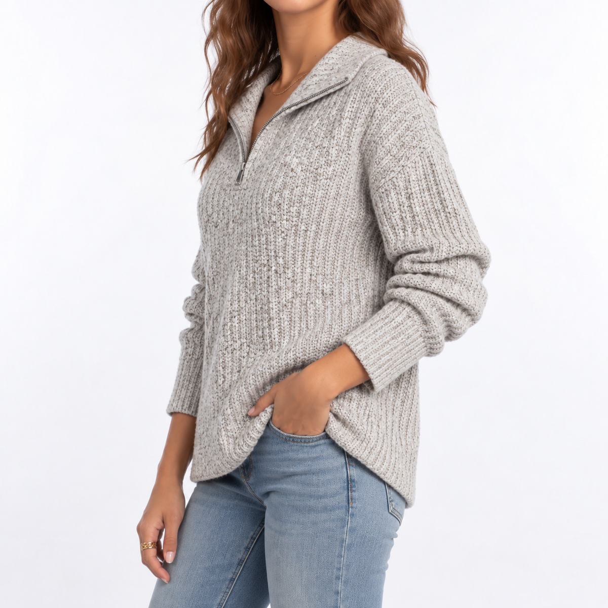 Zora Valence | Women's Textured Knit Sweater – Quarter Zip & Relaxed Fit