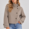Lila Honfleur | Women's High Neck Cropped Jacket – Button Front Coat